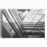 Abstract architectural design in black and white on a large stretched canvas, suitable for kitchen wall art.