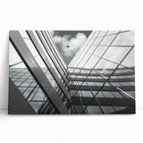 Abstract architectural lines in black and white on a large stretched canvas, ideal for kitchen wall art or bedroom ambiance.