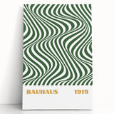 Bohemian Wall Art | Bauhaus 1919 Green Wave Optical Boho Canvas Print