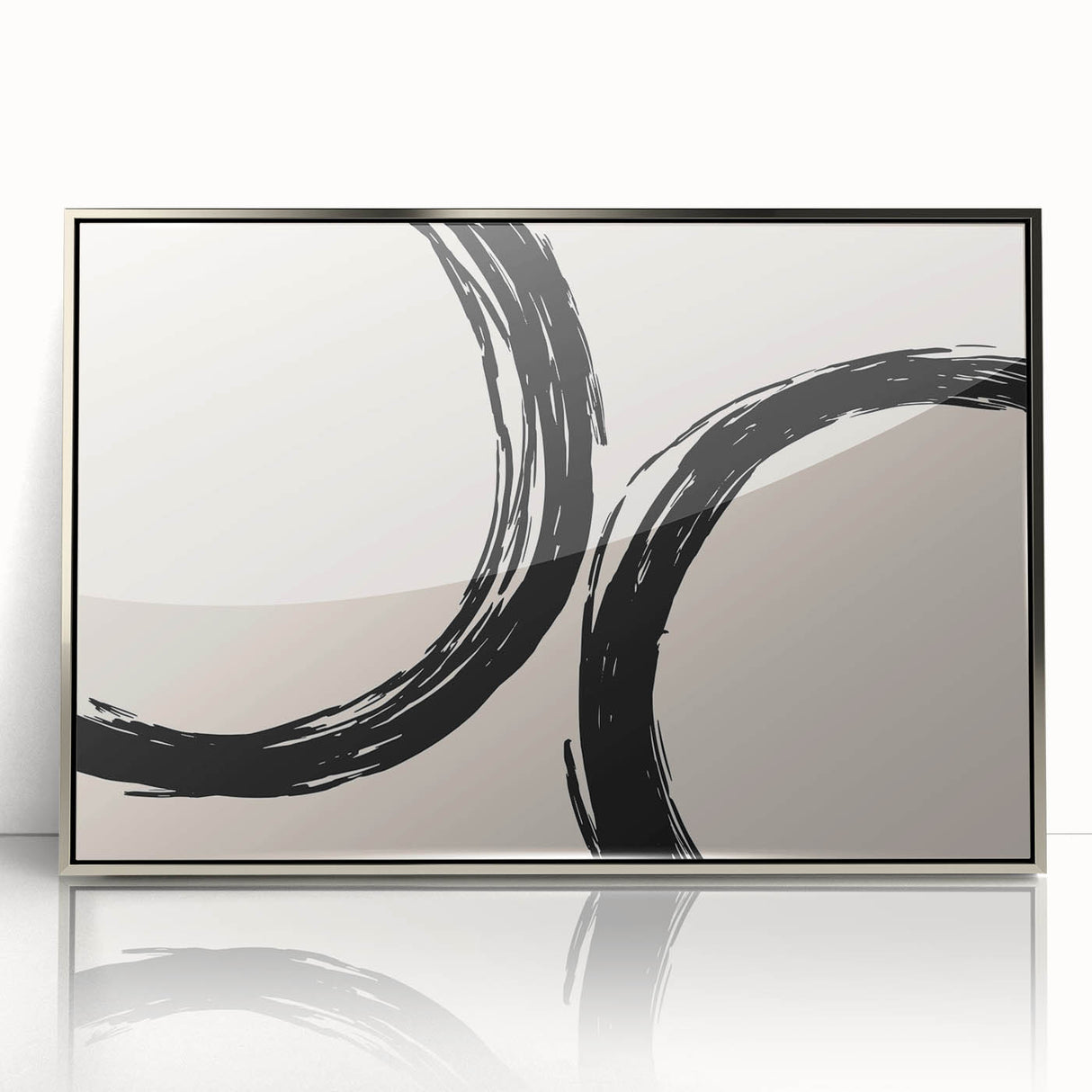 Boho Decor Canvas - Abstract Black Circles on Beige Bohemian Wall Art