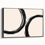 Boho Decor Canvas - Abstract Black Circles on Beige Bohemian Wall Art