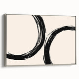 Boho Decor Canvas - Abstract Black Circles on Beige Bohemian Wall Art