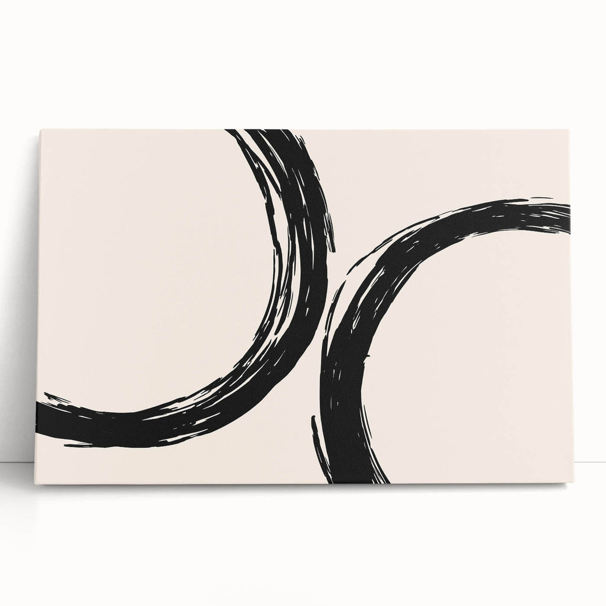 Boho Decor Canvas - Abstract Black Circles on Beige Bohemian Wall Art