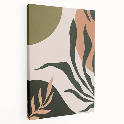 Boho Nature Wall Art | Green & Earth Tone Botanical Abstract Canvas