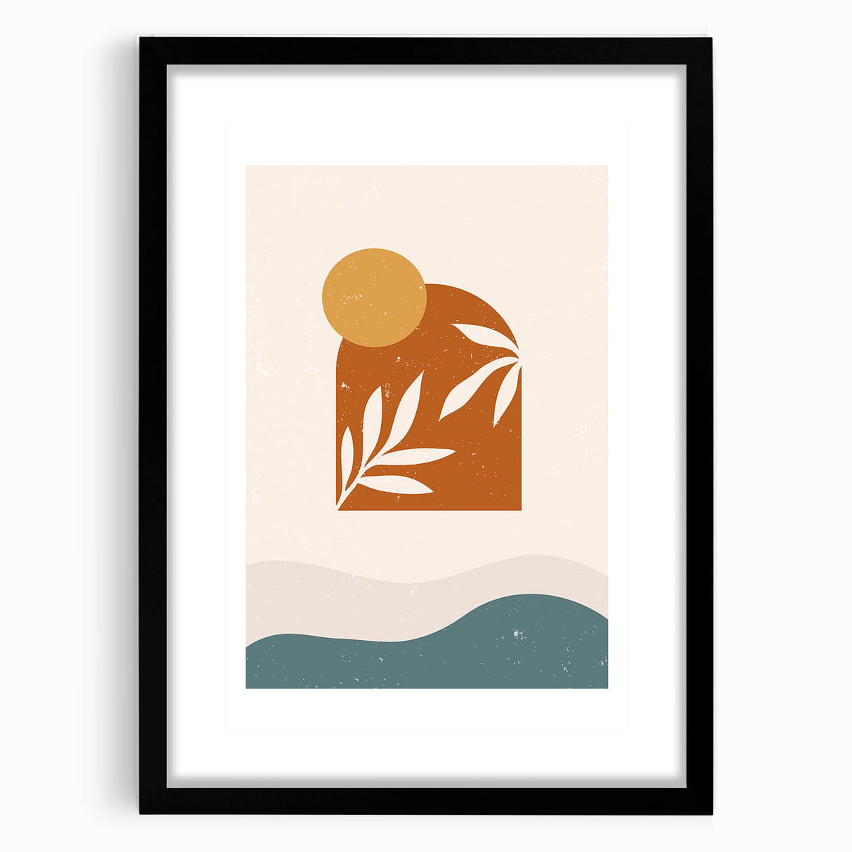 Boho Sun & Leaf Abstract Wall Art | Warm Earthy Minimalist Decor Print