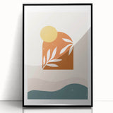 Boho Sun & Leaf Abstract Wall Art | Warm Earthy Minimalist Decor Print