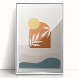 Boho Sun & Leaf Abstract Wall Art | Warm Earthy Minimalist Decor Print