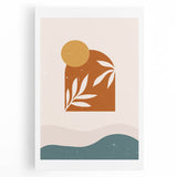 Boho Sun & Leaf Abstract Wall Art | Warm Earthy Minimalist Decor Print