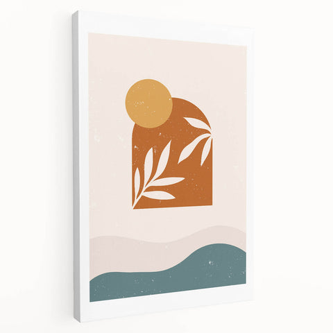 Boho Sun & Leaf Abstract Wall Art | Warm Earthy Minimalist Decor Print