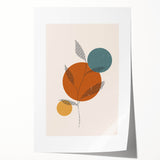 Boho Minimalist Leaf Art Print | Earthy Orange and Teal Circle Design