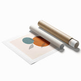 Boho Minimalist Leaf Art Print | Earthy Orange and Teal Circle Design