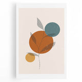 Boho Minimalist Leaf Art Print | Earthy Orange and Teal Circle Design