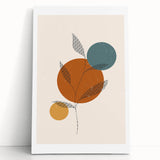 Boho Minimalist Leaf Art Print | Earthy Orange and Teal Circle Design