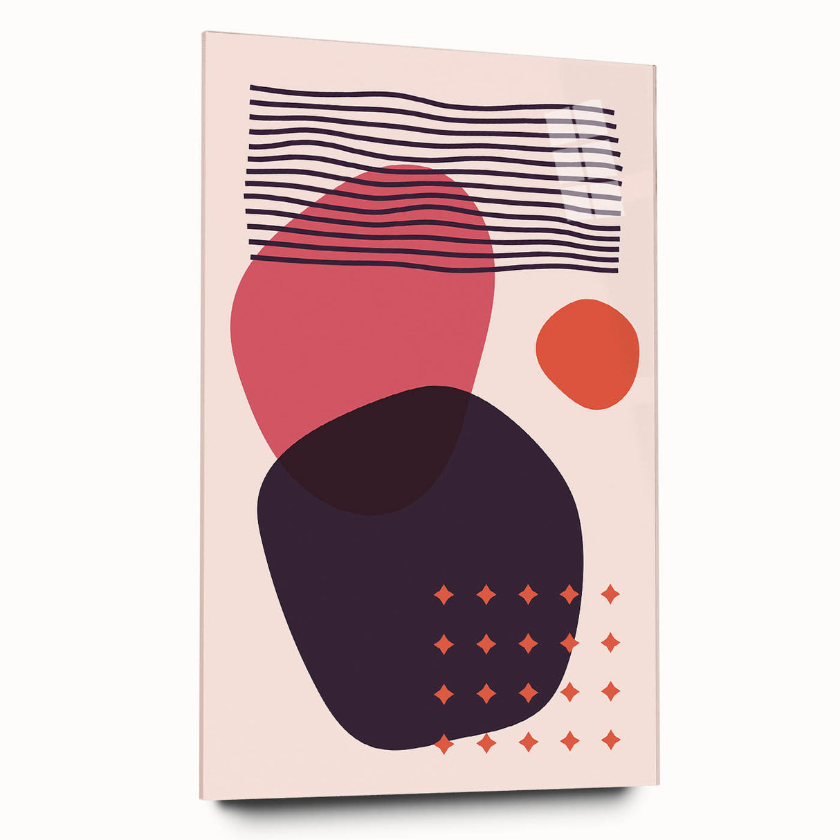 Boho Wall Art - Abstract Red and Pink Geometric Canvas Print for Interiors