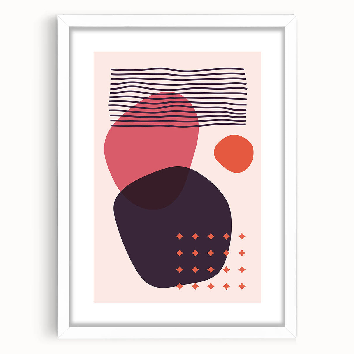 Boho Wall Art - Abstract Red and Pink Geometric Canvas Print for Interiors