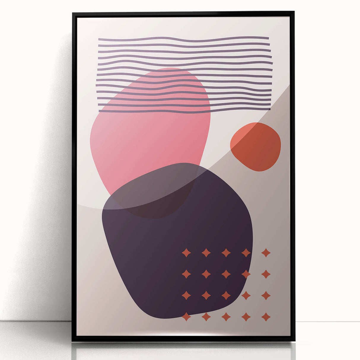 Boho Wall Art - Abstract Red and Pink Geometric Canvas Print for Interiors