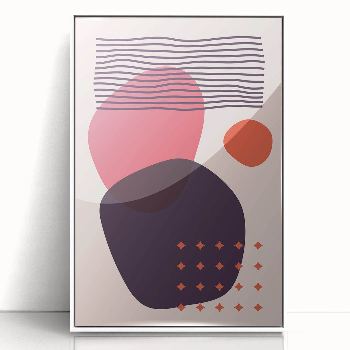 Boho Wall Art - Abstract Red and Pink Geometric Canvas Print for Interiors