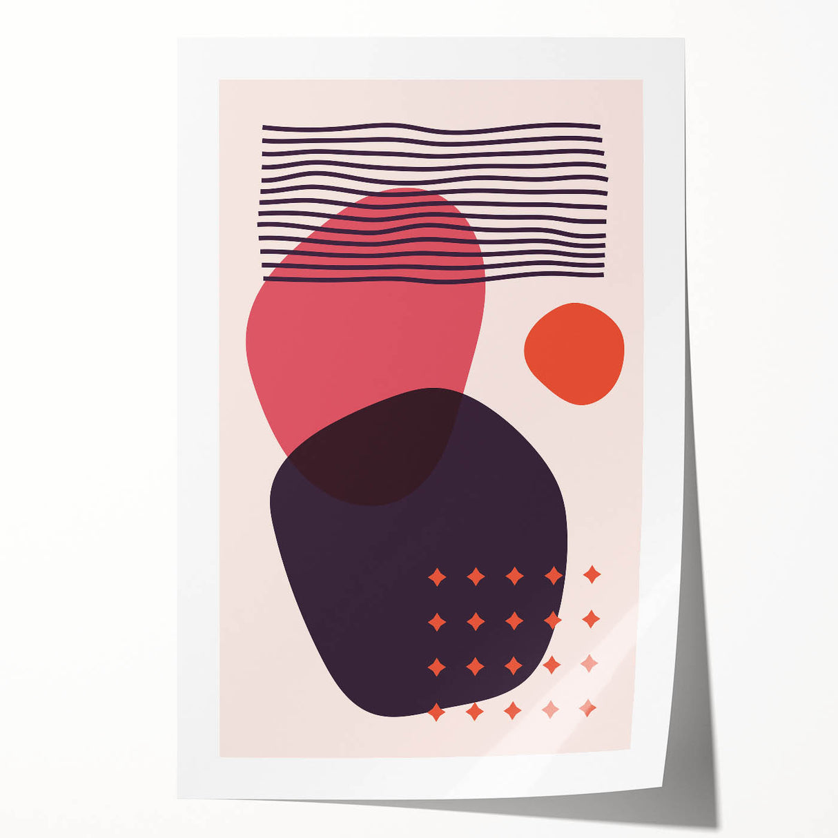 Boho Wall Art - Abstract Red and Pink Geometric Canvas Print for Interiors