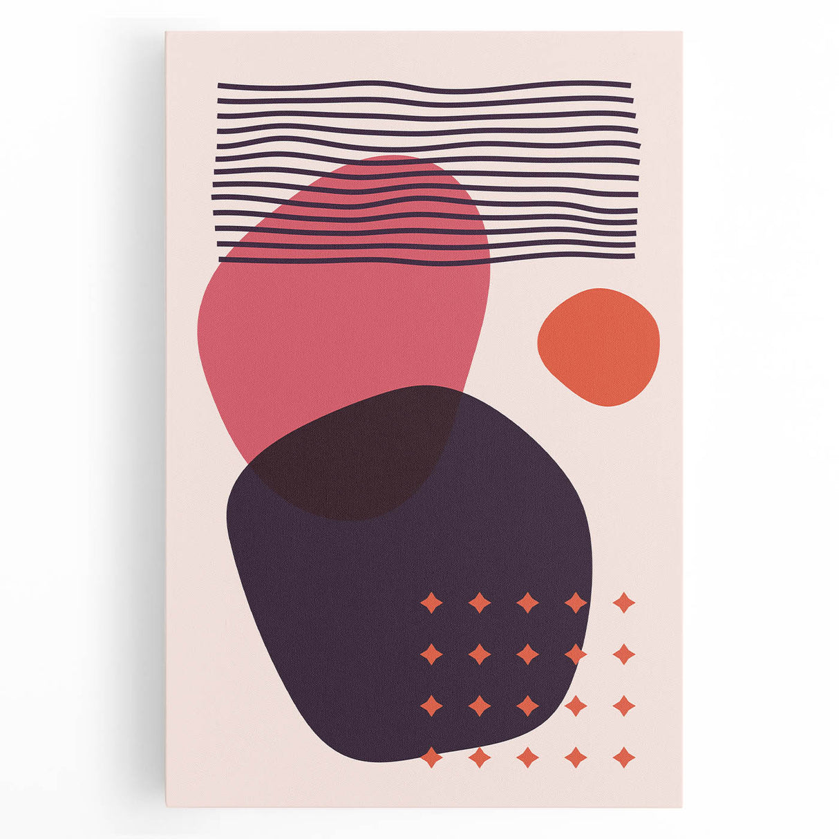 Boho Wall Art - Abstract Red and Pink Geometric Canvas Print for Interiors