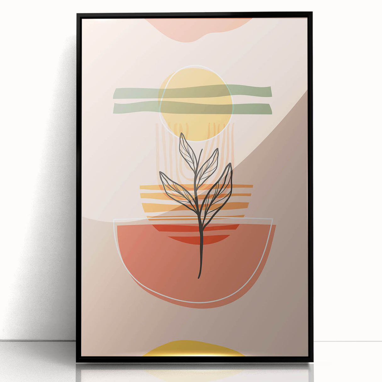 Abstract Boho Wall Art - Earthy Tones with Nature-Inspired Sun Design