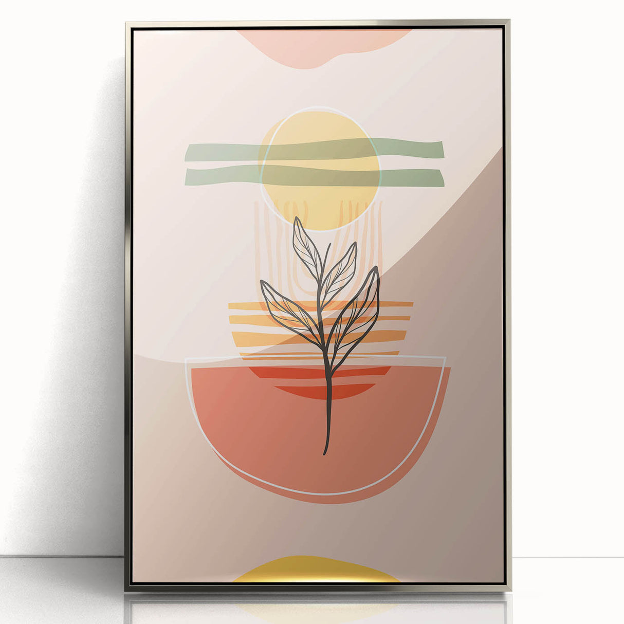 Abstract Boho Wall Art - Earthy Tones with Nature-Inspired Sun Design