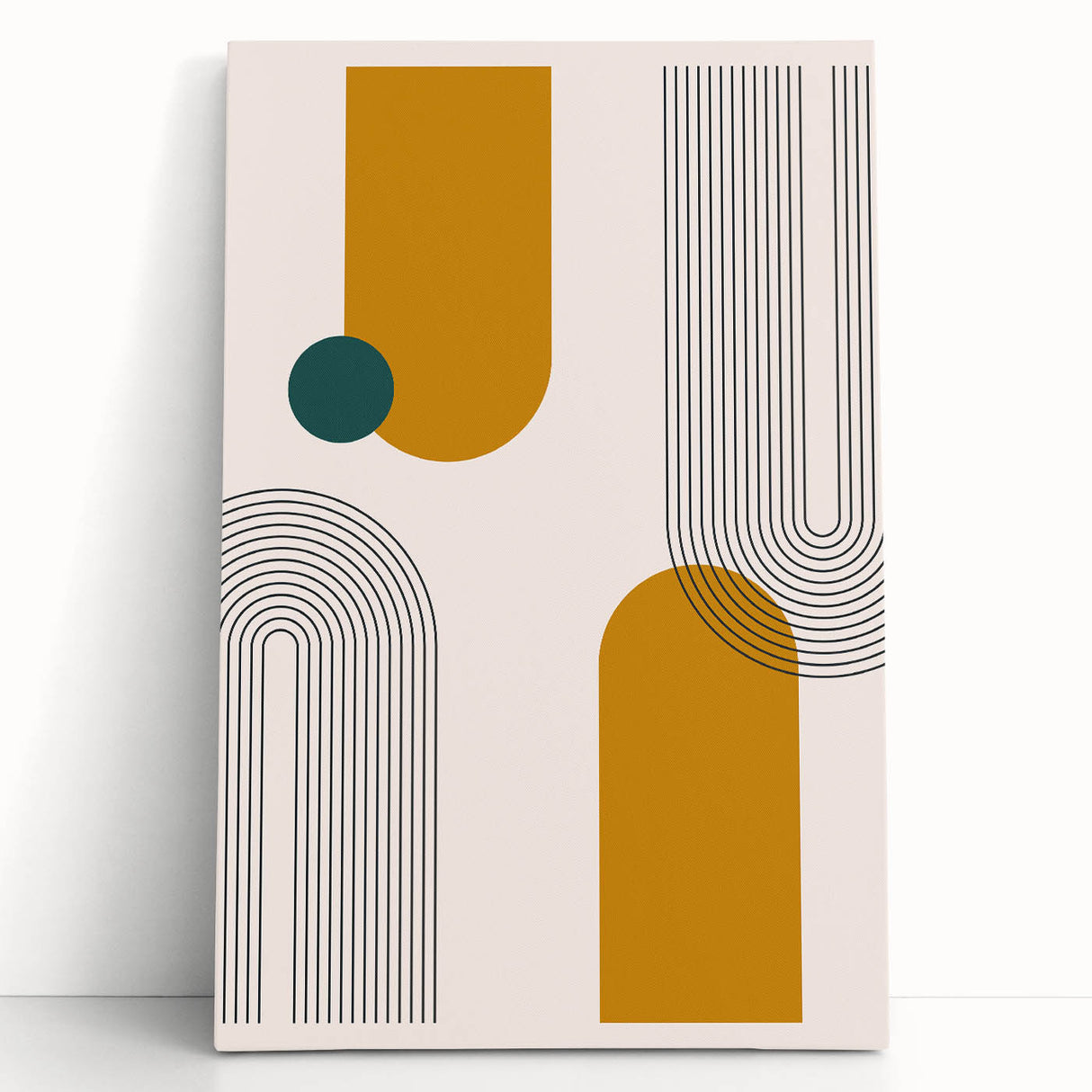 Modern Bohemian Wall Art - Geometric Boho Decor Canvas with Mustard and Teal Accents