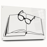 Bohemian Wall Art - Minimalist Line Art of Open Book and Glasses Canvas