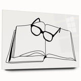 Bohemian Wall Art - Minimalist Line Art of Open Book and Glasses Canvas