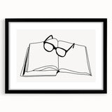 Bohemian Wall Art - Minimalist Line Art of Open Book and Glasses Canvas