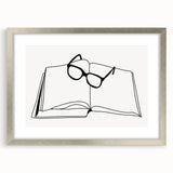 Bohemian Wall Art - Minimalist Line Art of Open Book and Glasses Canvas