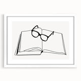 Bohemian Wall Art - Minimalist Line Art of Open Book and Glasses Canvas