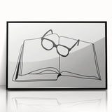 Bohemian Wall Art - Minimalist Line Art of Open Book and Glasses Canvas