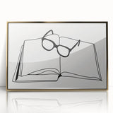 Bohemian Wall Art - Minimalist Line Art of Open Book and Glasses Canvas