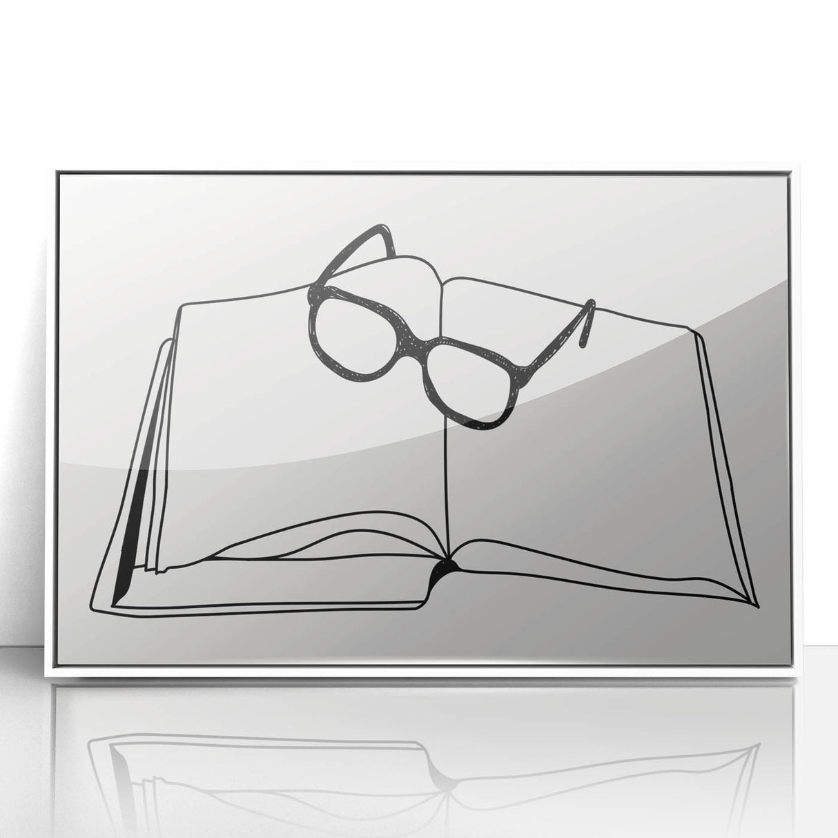 Bohemian Wall Art - Minimalist Line Art of Open Book and Glasses Canvas