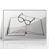 Bohemian Wall Art - Minimalist Line Art of Open Book and Glasses Canvas