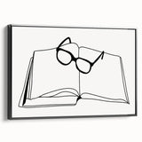 Bohemian Wall Art - Minimalist Line Art of Open Book and Glasses Canvas
