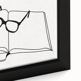 Bohemian Wall Art - Minimalist Line Art of Open Book and Glasses Canvas
