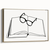 Bohemian Wall Art - Minimalist Line Art of Open Book and Glasses Canvas