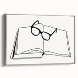 Bohemian Wall Art - Minimalist Line Art of Open Book and Glasses Canvas