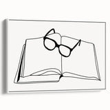Bohemian Wall Art - Minimalist Line Art of Open Book and Glasses Canvas