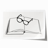 Bohemian Wall Art - Minimalist Line Art of Open Book and Glasses Canvas