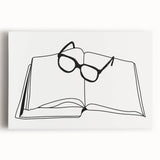 Bohemian Wall Art - Minimalist Line Art of Open Book and Glasses Canvas