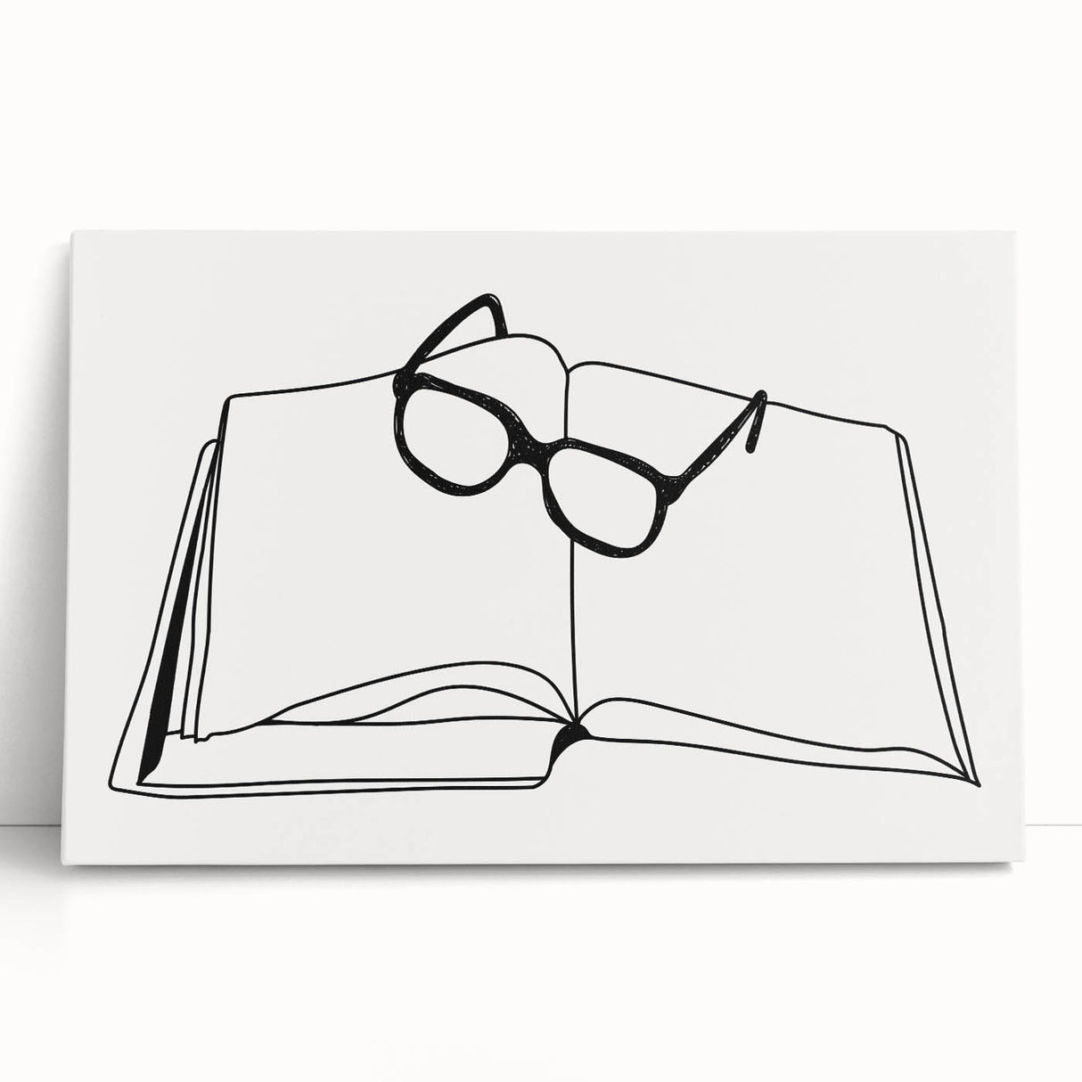 Bohemian Wall Art - Minimalist Line Art of Open Book and Glasses Canvas