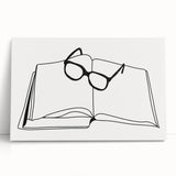 Bohemian Wall Art - Minimalist Line Art of Open Book and Glasses Canvas
