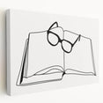 Bohemian Wall Art - Minimalist Line Art of Open Book and Glasses Canvas
