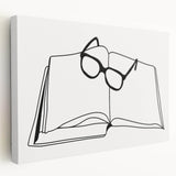 Bohemian Wall Art - Minimalist Line Art of Open Book and Glasses Canvas