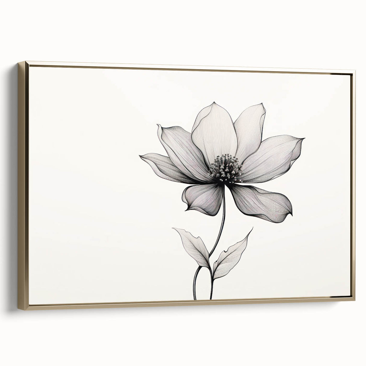 Boho Wall Decor - Delicate Black and White Floral Line Art Bohemian Canvas
