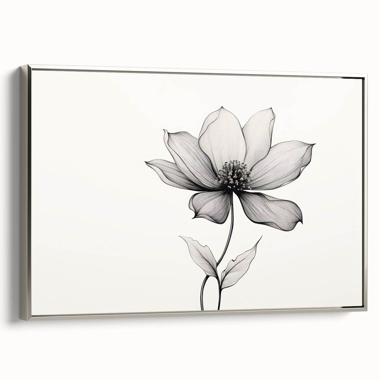 Boho Wall Decor - Delicate Black and White Floral Line Art Bohemian Canvas