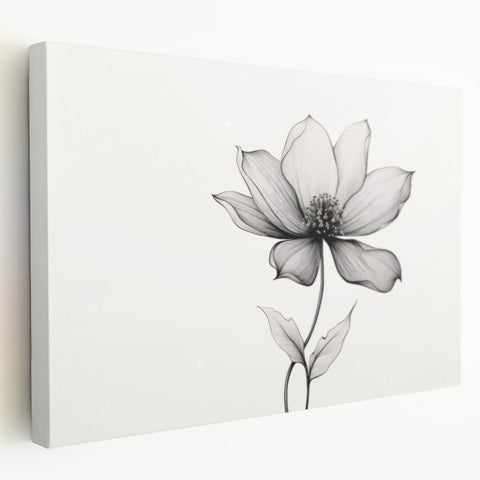 Boho Wall Decor - Delicate Black and White Floral Line Art Bohemian Canvas