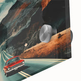 Boho Wall Art - Retro Road Trip Car in Colorful Mountain Landscape Canvas